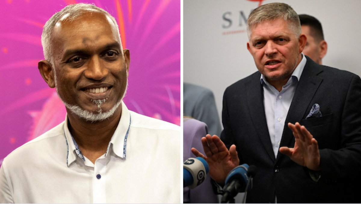 The president-elect of the Maldives, Mohamed Muizzu, left, and SMER-SSD party leader Robert Fico, right.  