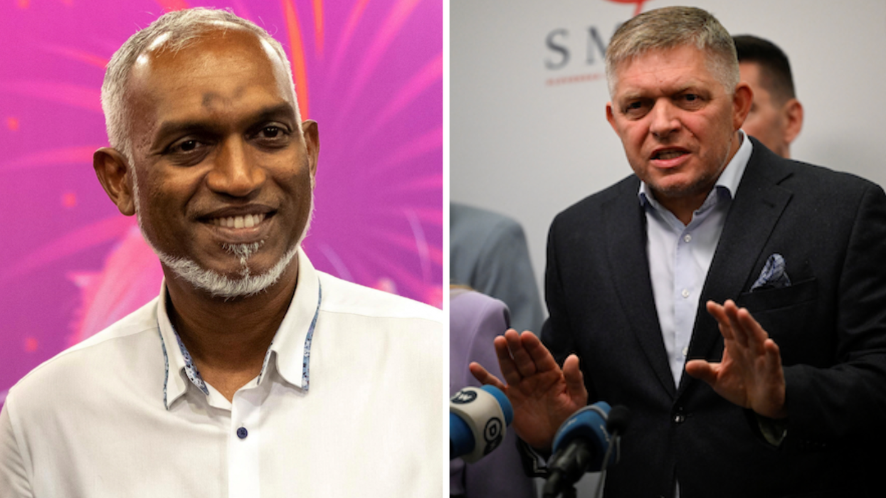The president-elect of the Maldives, Mohamed Muizzu, left, and SMER-SSD party leader Robert Fico, right.