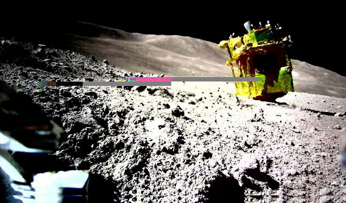 The Smart Lander for Investigating Moon, aka SLIM, is seen in this handout image taken by LEV-2 on the moon, released on Jan. 25, 2024.