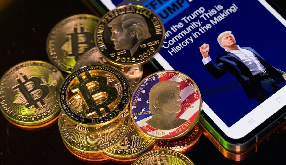 The $Trump meme coin together with Bitcoin and crypto coins.