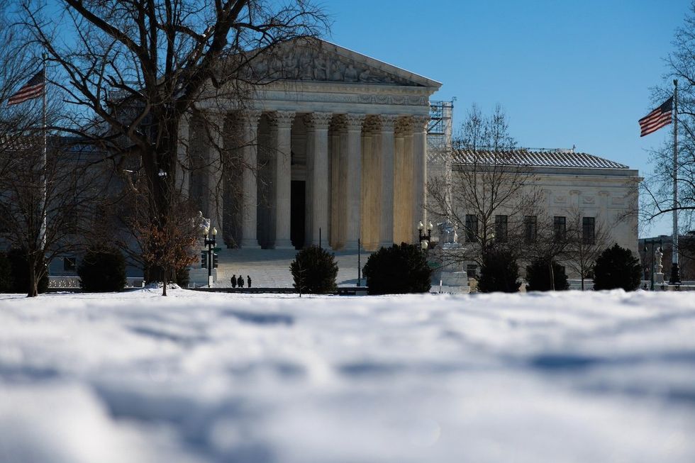 The U.S. Supreme Court building in Washington, D.C. is seen from snow-covered U.S. Capitol grounds on January 17, 2024.
