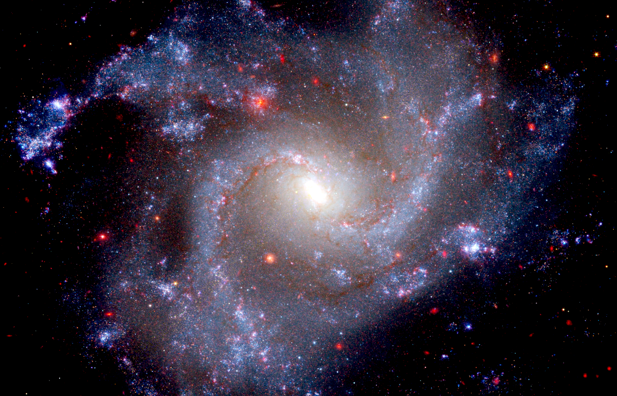 This image of NGC 5468, a galaxy located about 130 million light-years from Earth, combines data from the Hubble and James Webb space telescopes.