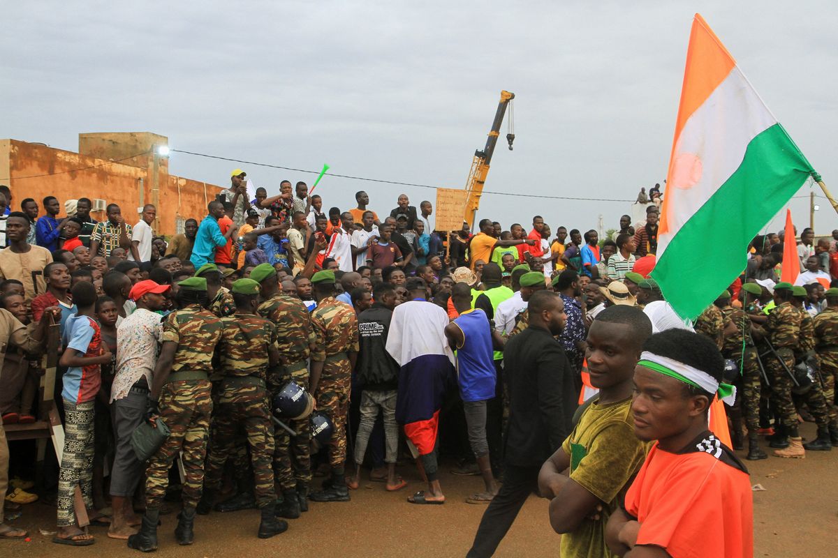 Thousands of Nigeriens gather in front of the French army headquarter, in support of the putschist soldiers and to demand the French army to leave, in Niamey, Niger.