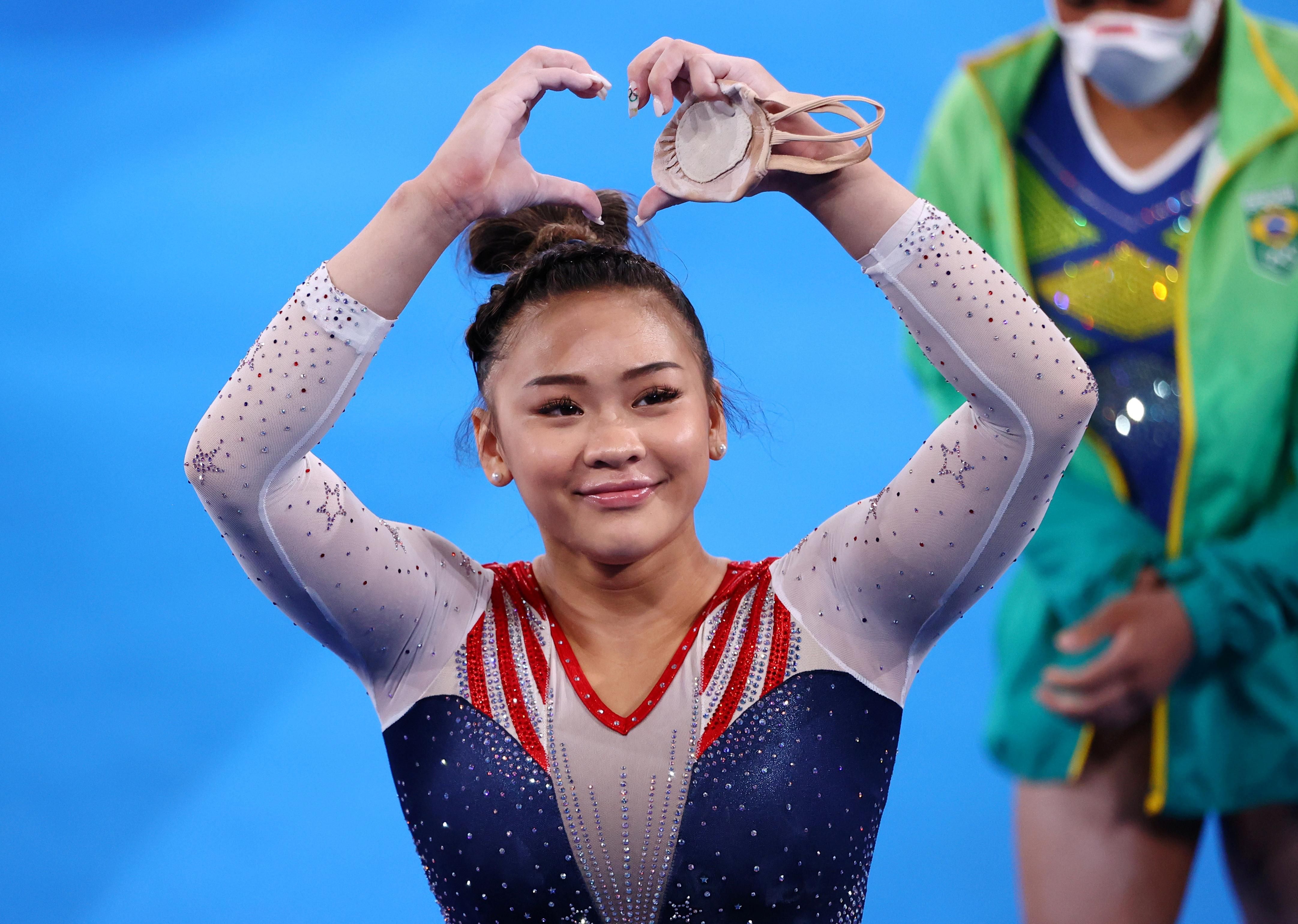 Tokyo 2020 Olympics - Gymnastics - Artistic - Women's Individual All-Around - Final - Ariake Gymnastics Centre, Tokyo, Japan - July 29, 2021. Sunisa Lee of the United States gestures