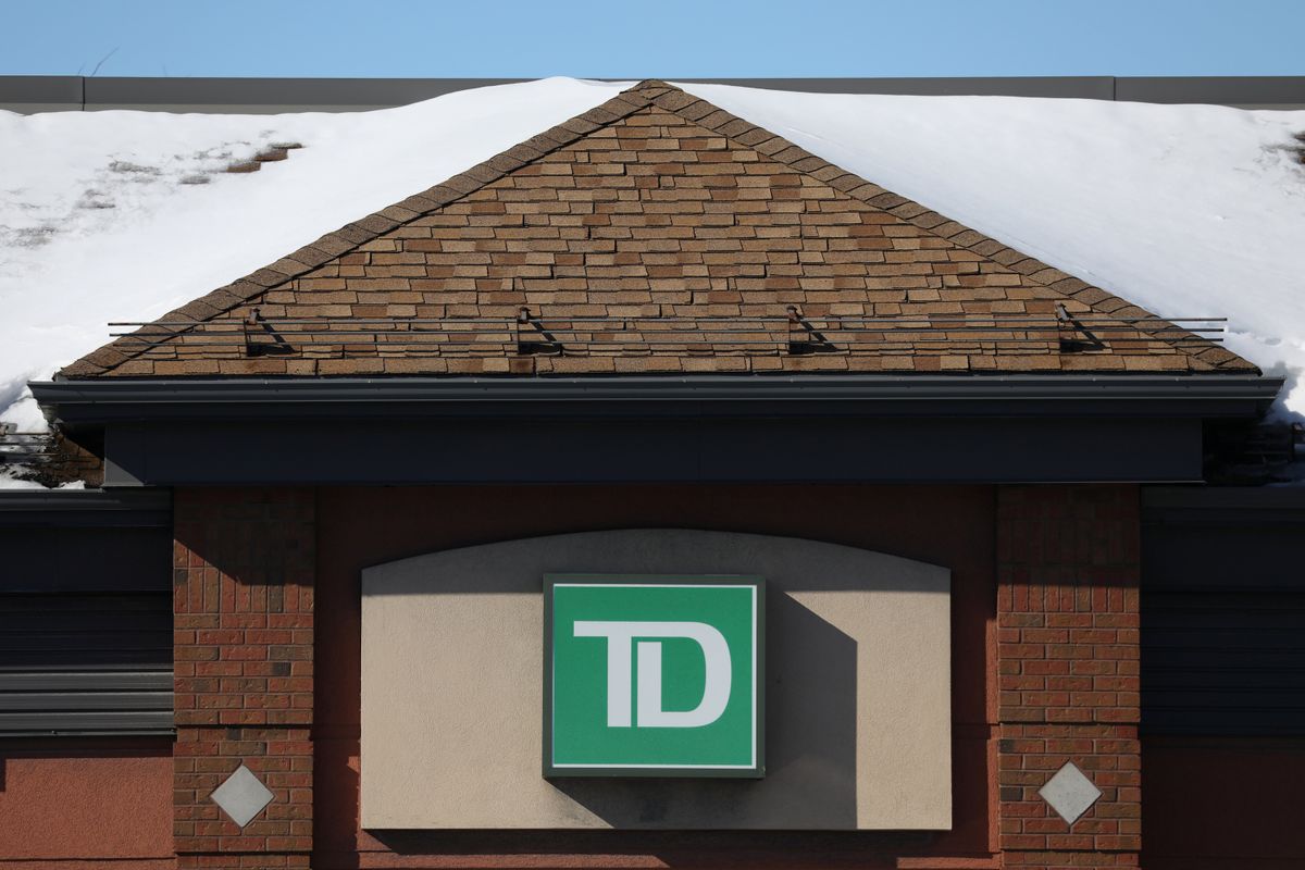 Toronto Dominion bank logo is seen outside of a branch in Ottawa, Ontario, Canada.