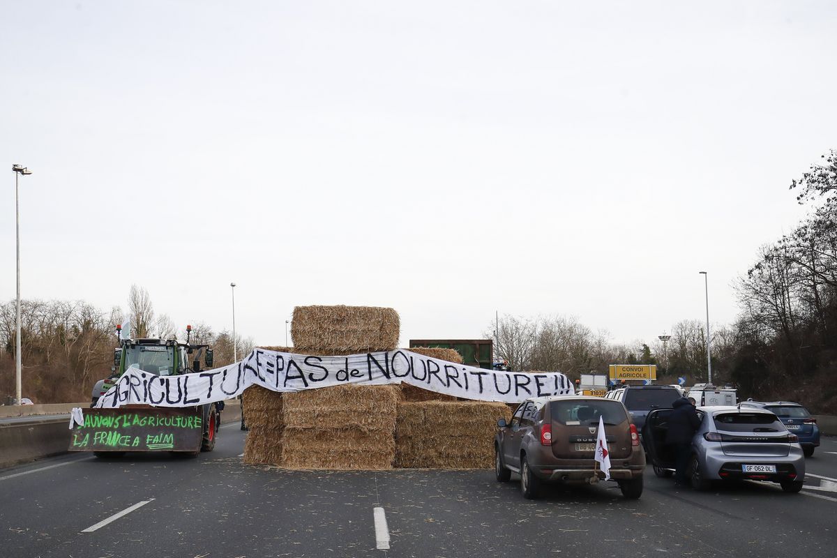 Traffic jam from French farmer protests.