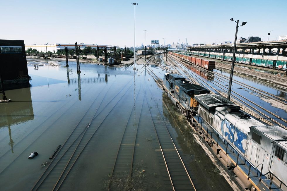 Train tracks flooded as Hurricane Ida moved through the Northeast. 