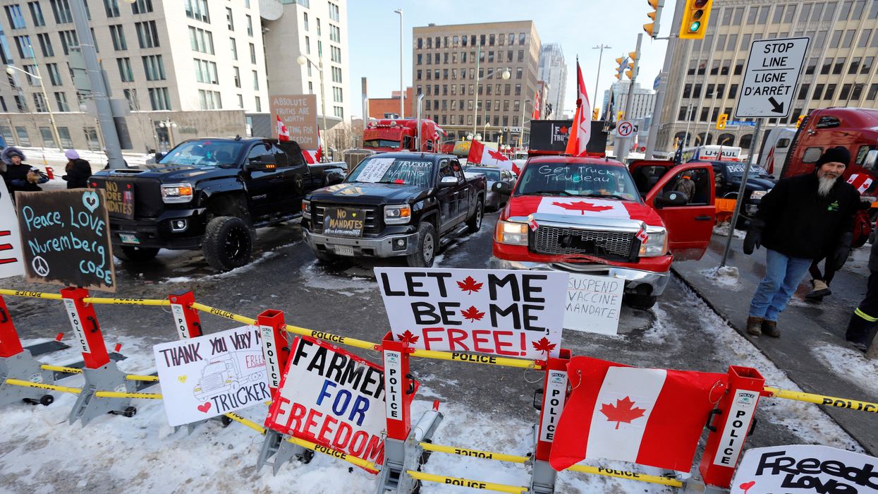 Truckers and their supporters protest coronavirus disease vaccine mandates, in Ottawa, Ontario, Canada