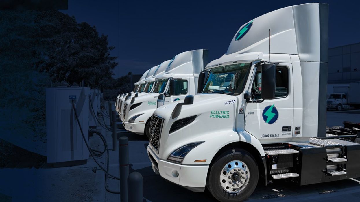 Trucks pulled up to EV chargers