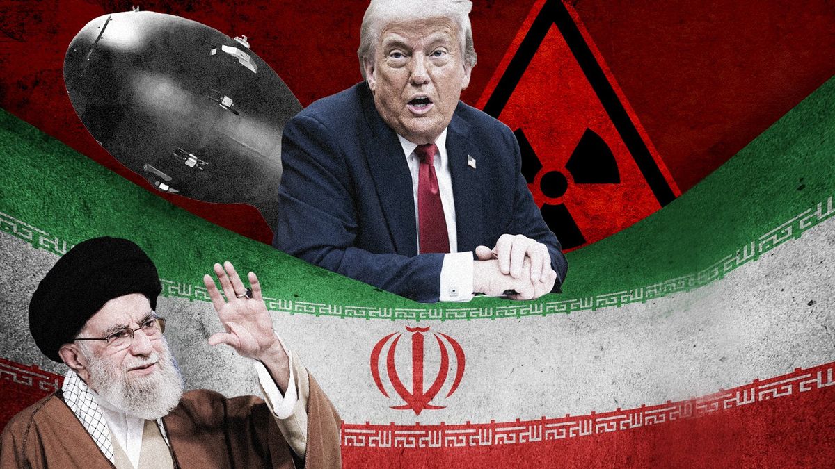 ​Trump and Khamenei staring at eachother across an Iranian flag.