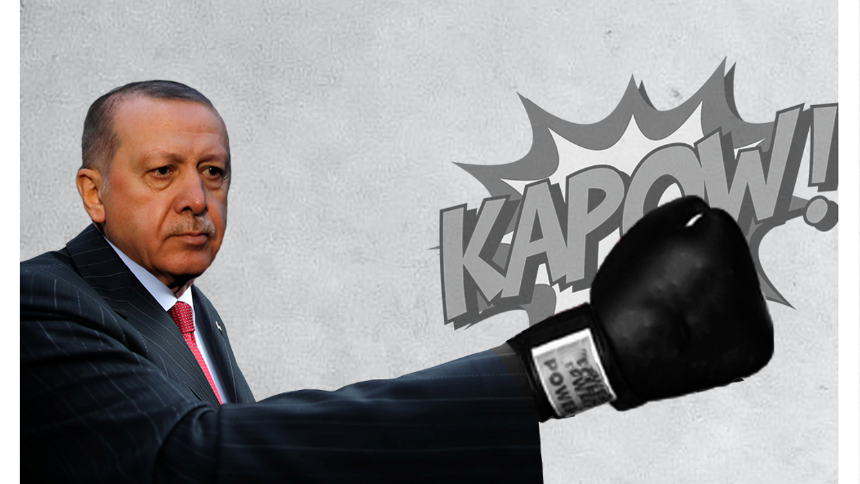 Turkey's President Erdogan wearing a boxing glove