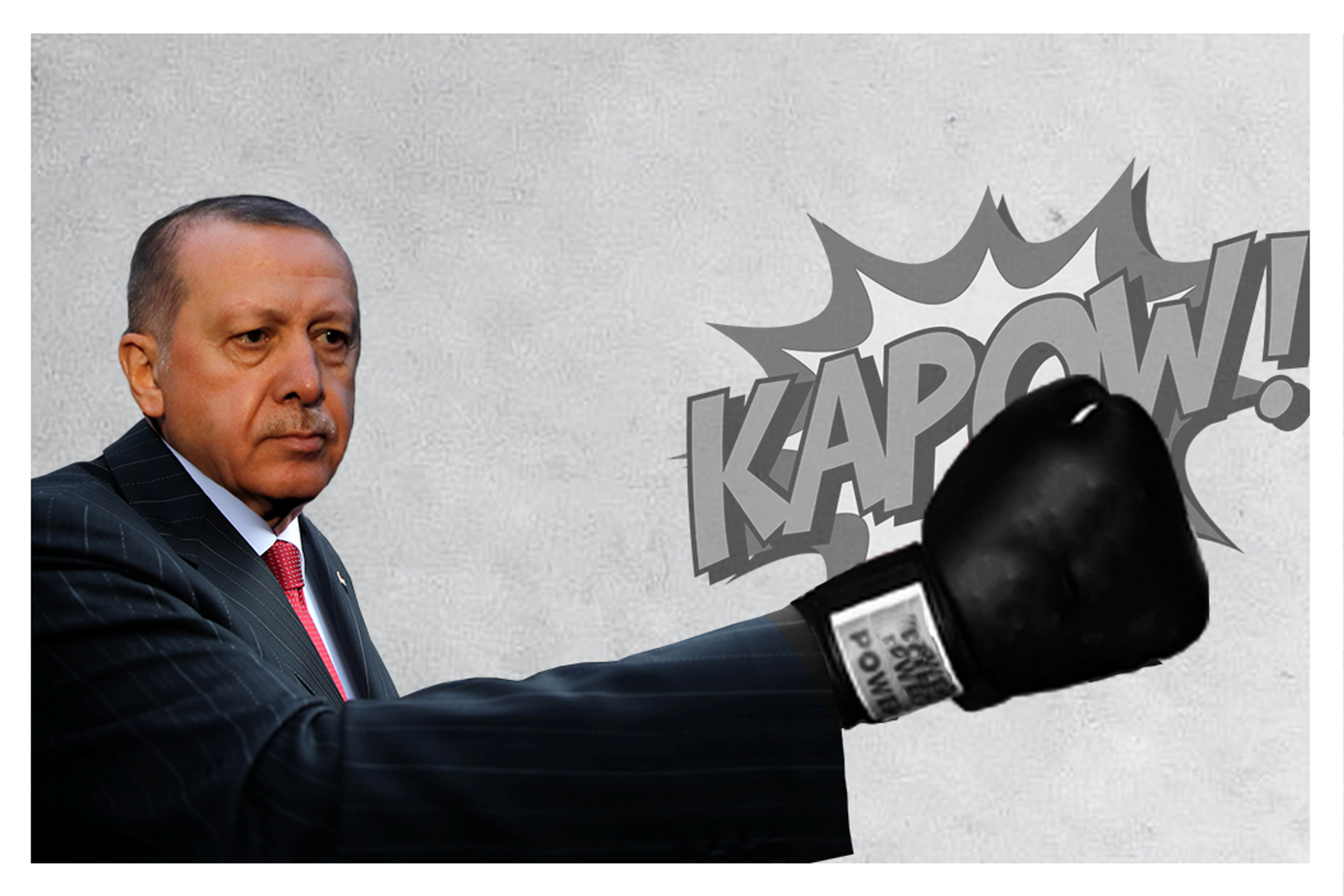 Turkey's President Erdogan wearing a boxing glove 