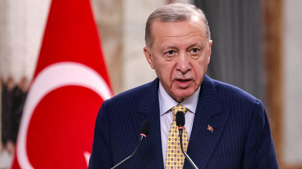 Turkey's President Recep Tayyip Erdogan speaks during a joint statement to the media in Baghdad, Iraq April 22, 2024.