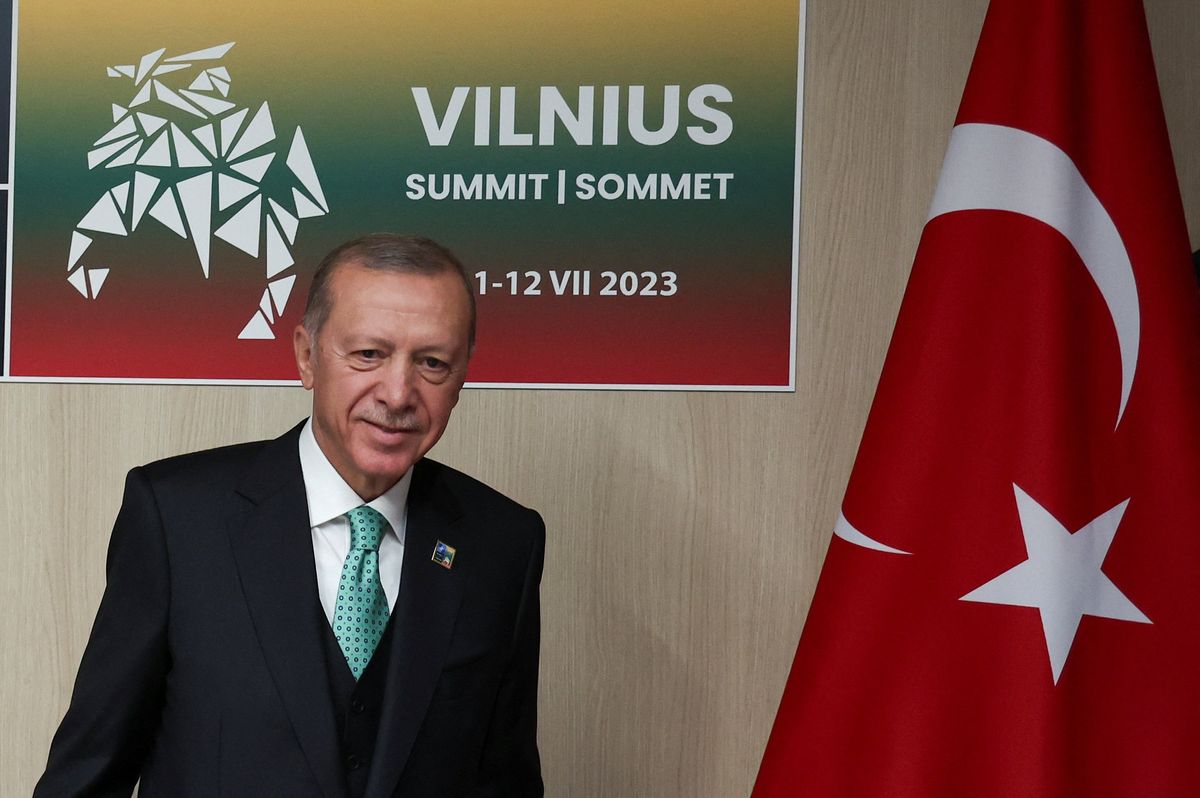 Turkey's President Tayyip Erdogan attends the NATO leaders summit in Vilnius, Lithuania.