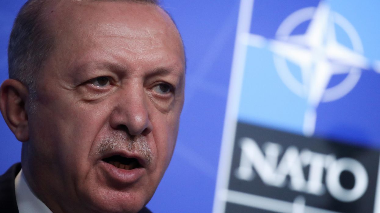 Turkey's President Tayyip Erdogan holds a news conference during the NATO summit at the Alliance's headquarters in Brussels, Belgium June 14, 2021