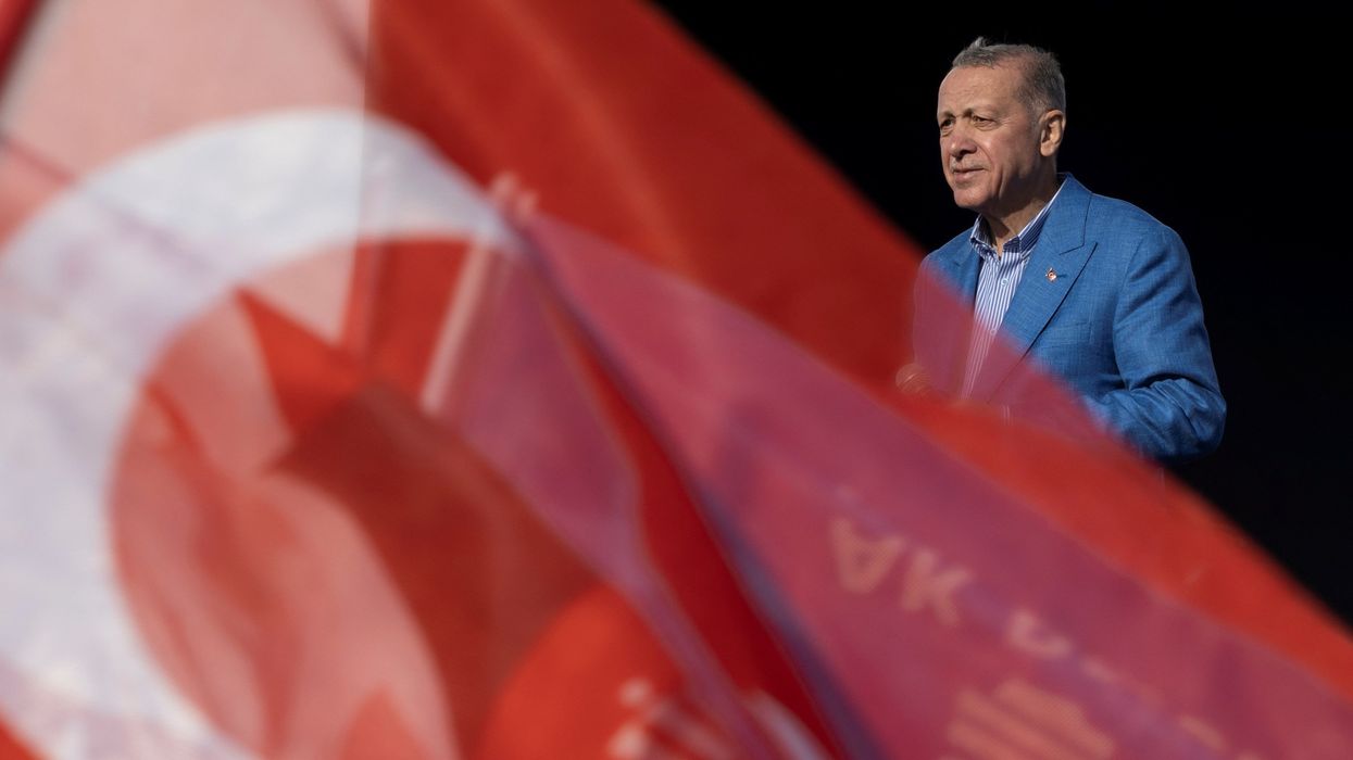 Turkish President Tayyip Erdogan addresses his supporters during a rally ahead of the May 14 election in Istanbul.