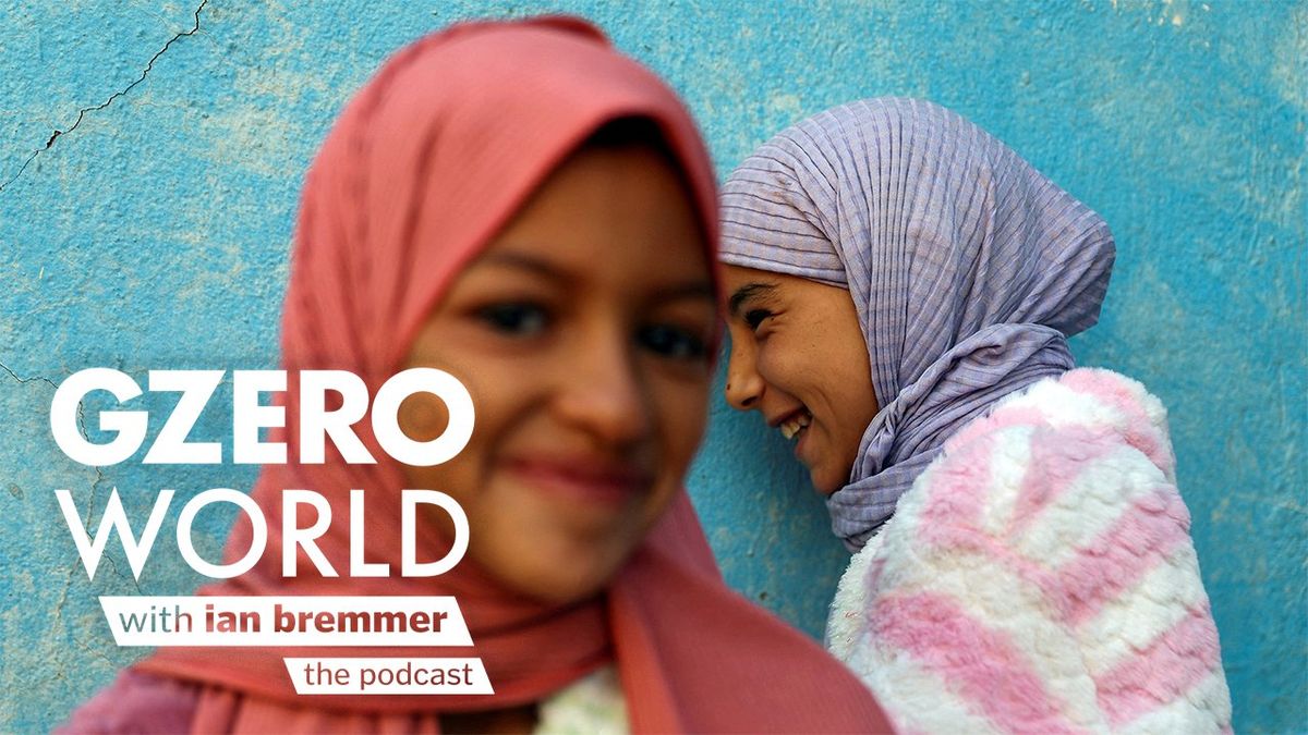 Two smiling young women wearing headscaves | GZERO World with Ian Bremmer the podcast