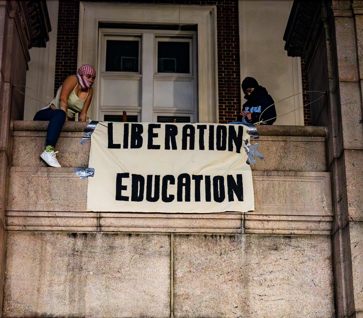 Two students occupying Hamilton Hall on Columbia's Campus