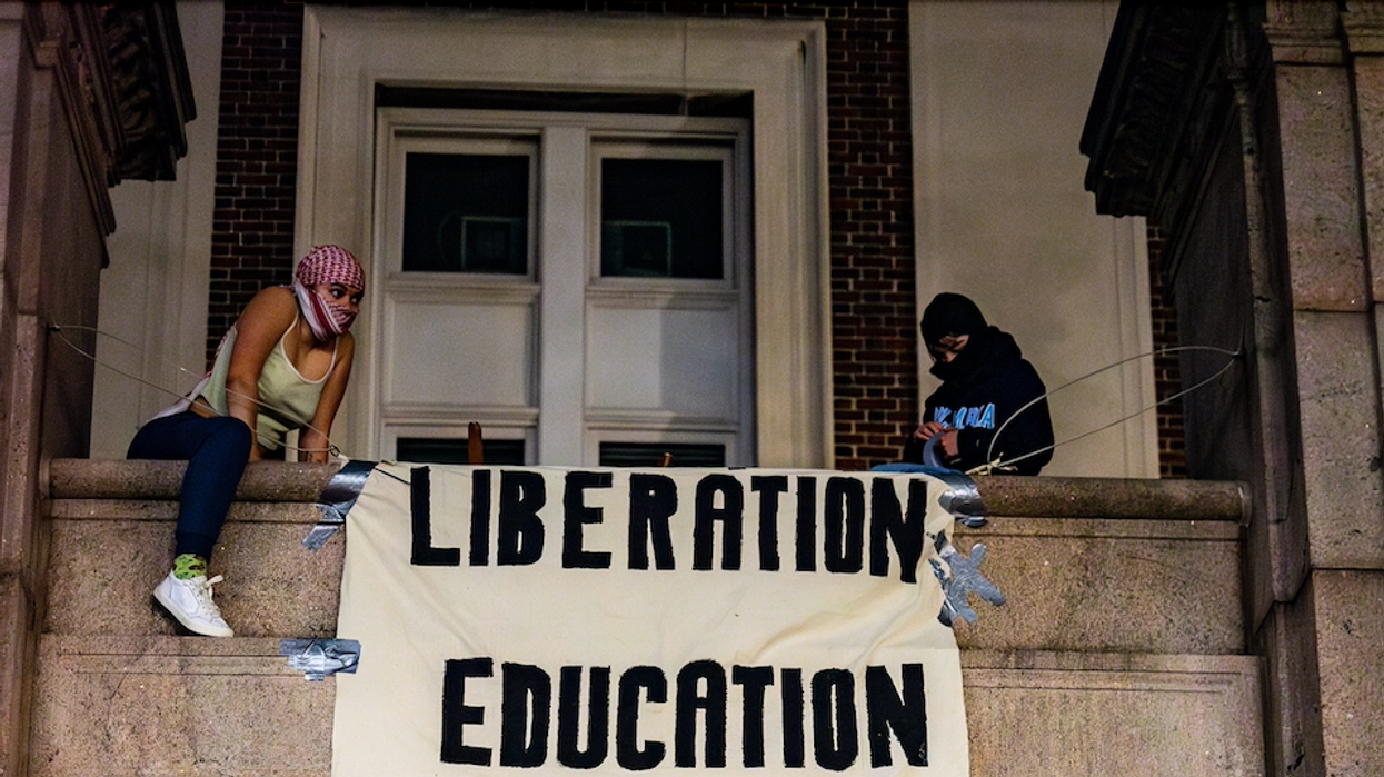 Two students occupying Hamilton Hall on Columbia's Campus