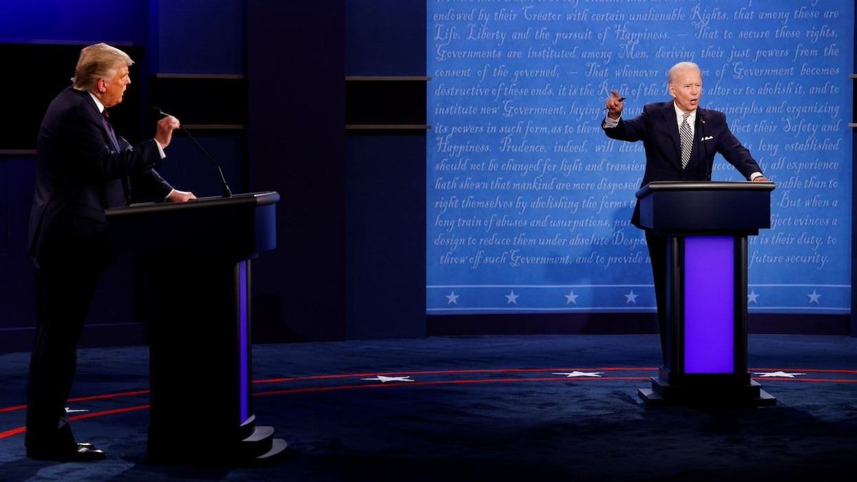 U.S. President Donald Trump and Democratic presidential nominee Joe Biden participate in their first 2020 presidential campaign debate held on the campus of the Cleveland Clinic at Case Western Reserve University in Cleveland, Ohio, U.S., September 29, 2020.