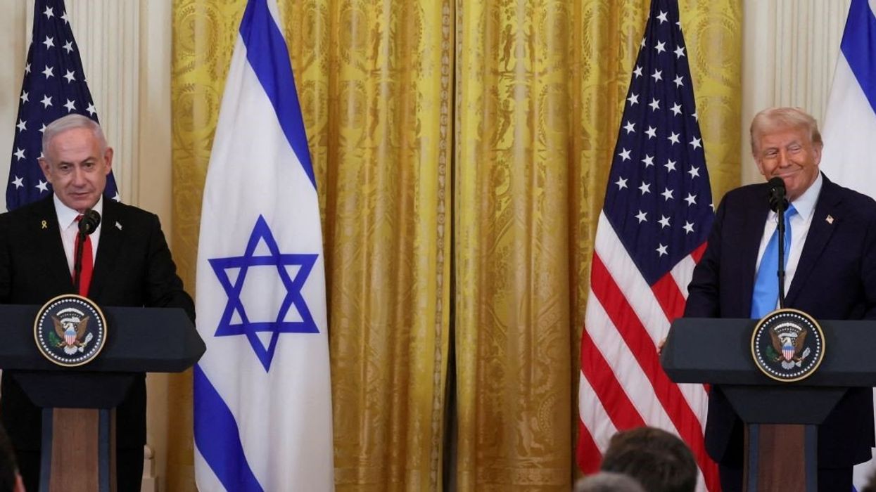 U.S. President Donald Trump and Israeli Prime Minister Benjamin Netanyahu hold a joint press conference in the East Room at the White House in Washington, U.S., February 4, 2025.