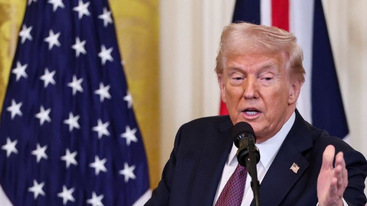 U.S. President Donald Trump attends a press conference with British Prime Minister Keir Starmer (not pictured) at the White House in Washington, D.C., U.S., February 27, 2025.