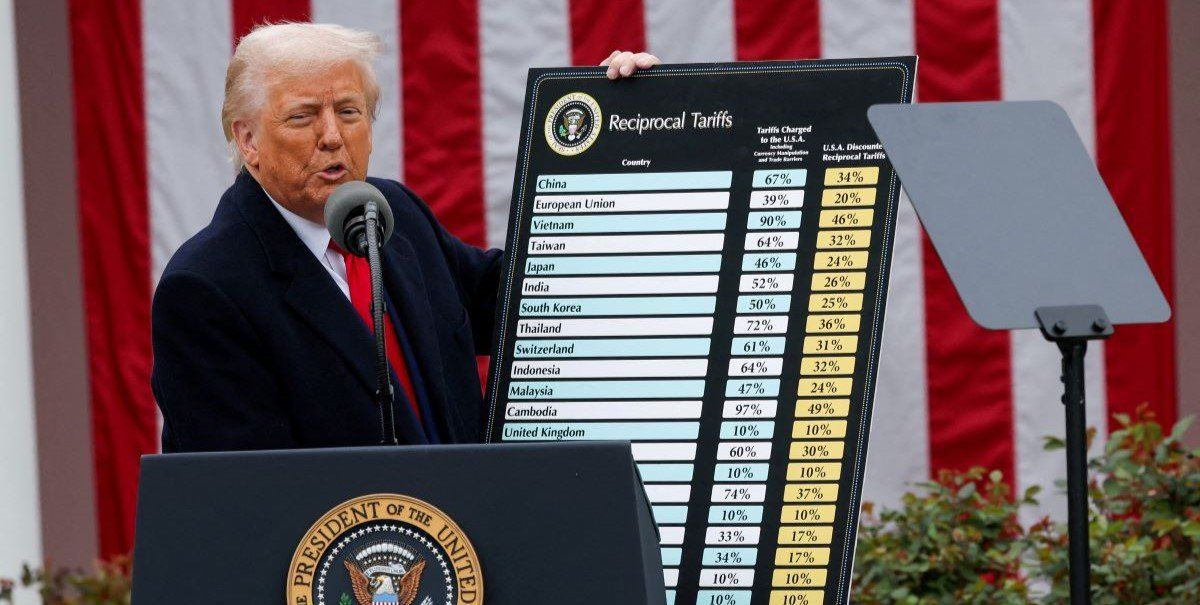 ​U.S. President Donald Trump delivers remarks on tariffs in the Rose Garden at the White House in Washington, D.C., U.S., April 2, 2025. 