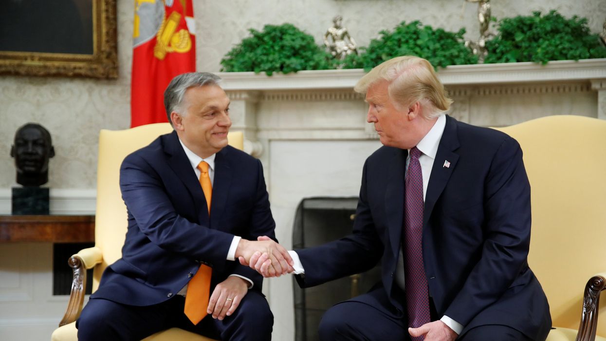 U.S. President Donald Trump greets Hungary's Prime Minister Viktor Orban in the Oval Office at the White House in Washington, U.S., May 13, 2019.