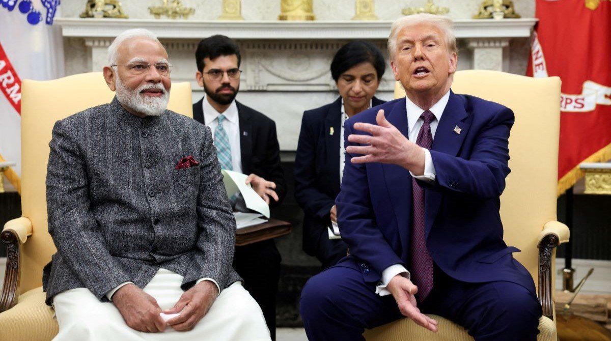 ​U.S. President Donald Trump meets with Indian Prime Minister Narendra Modi at the White House in Washington, D.C., U.S., February 13, 2025. 