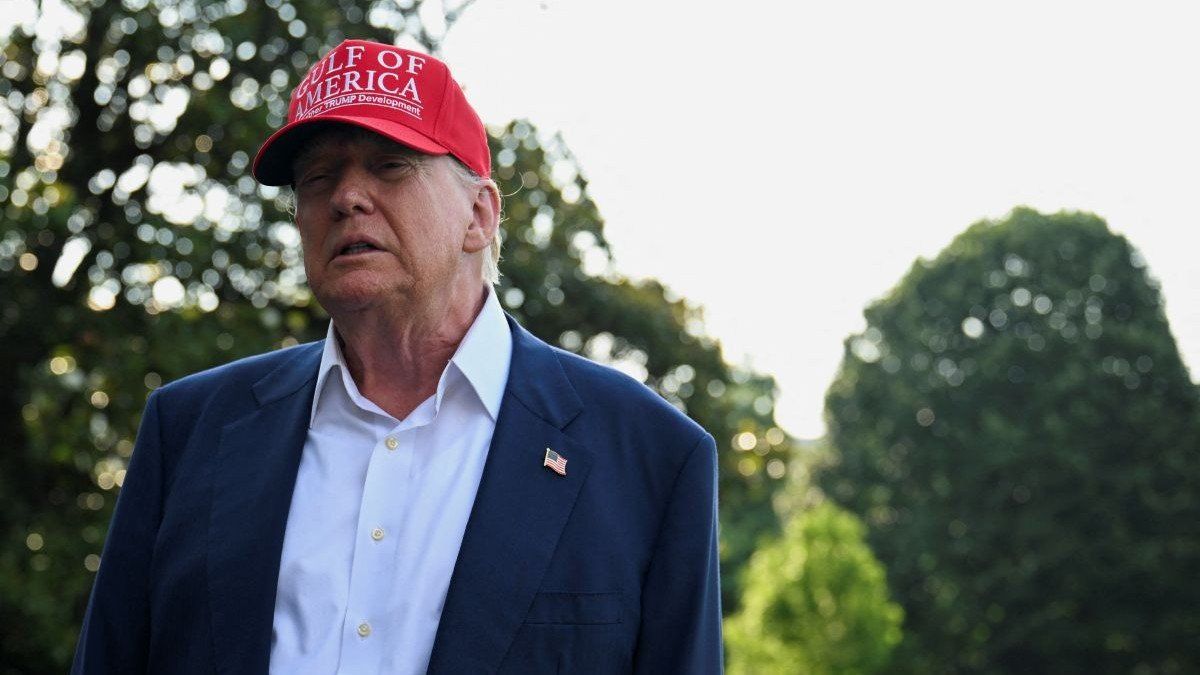 U.S. President Donald Trump speaks to press before boarding Marine One to depart for Florida, on the South Lawn at the White House in Washington, D.C., U.S., July 1, 2025.