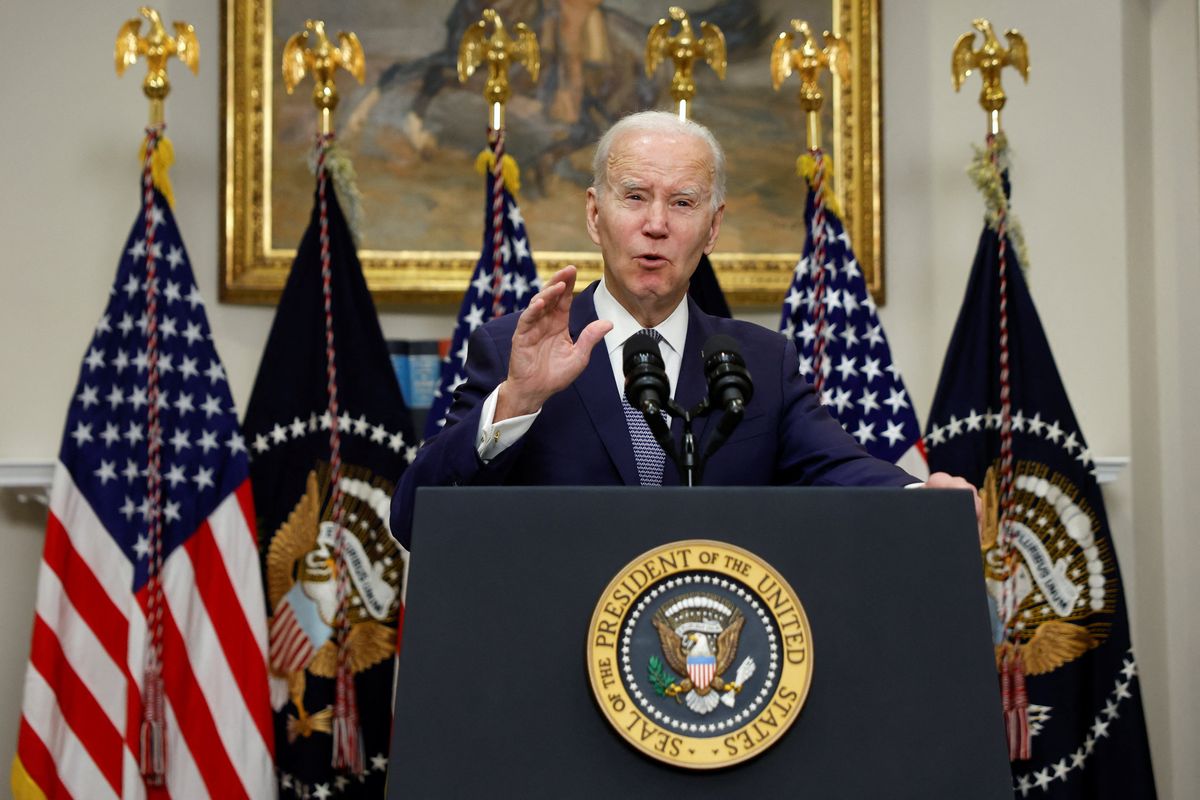 ​U.S. President Joe Biden delivers remarks after the collapse of Silicon Valley Bank (SVB) and Signature Bank in Washington, D.C., March 13, 2023.