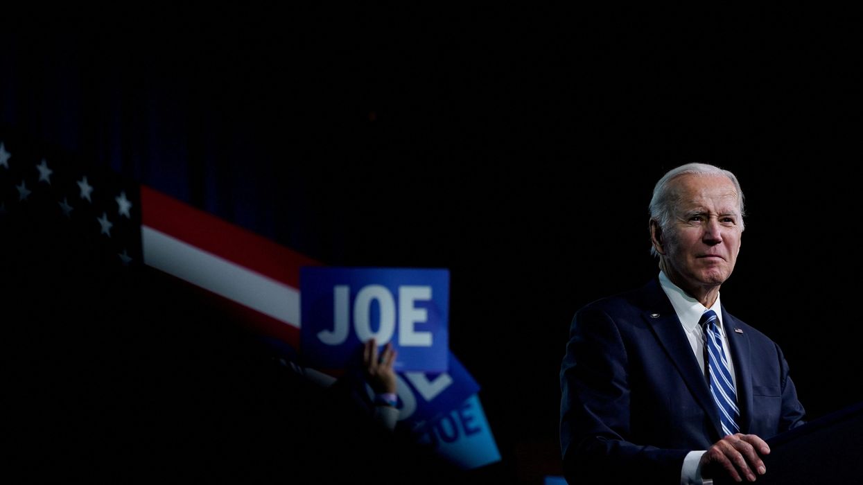 U.S. President Joe Biden delivers remarks at a DNC meeting in Philadelphia.
