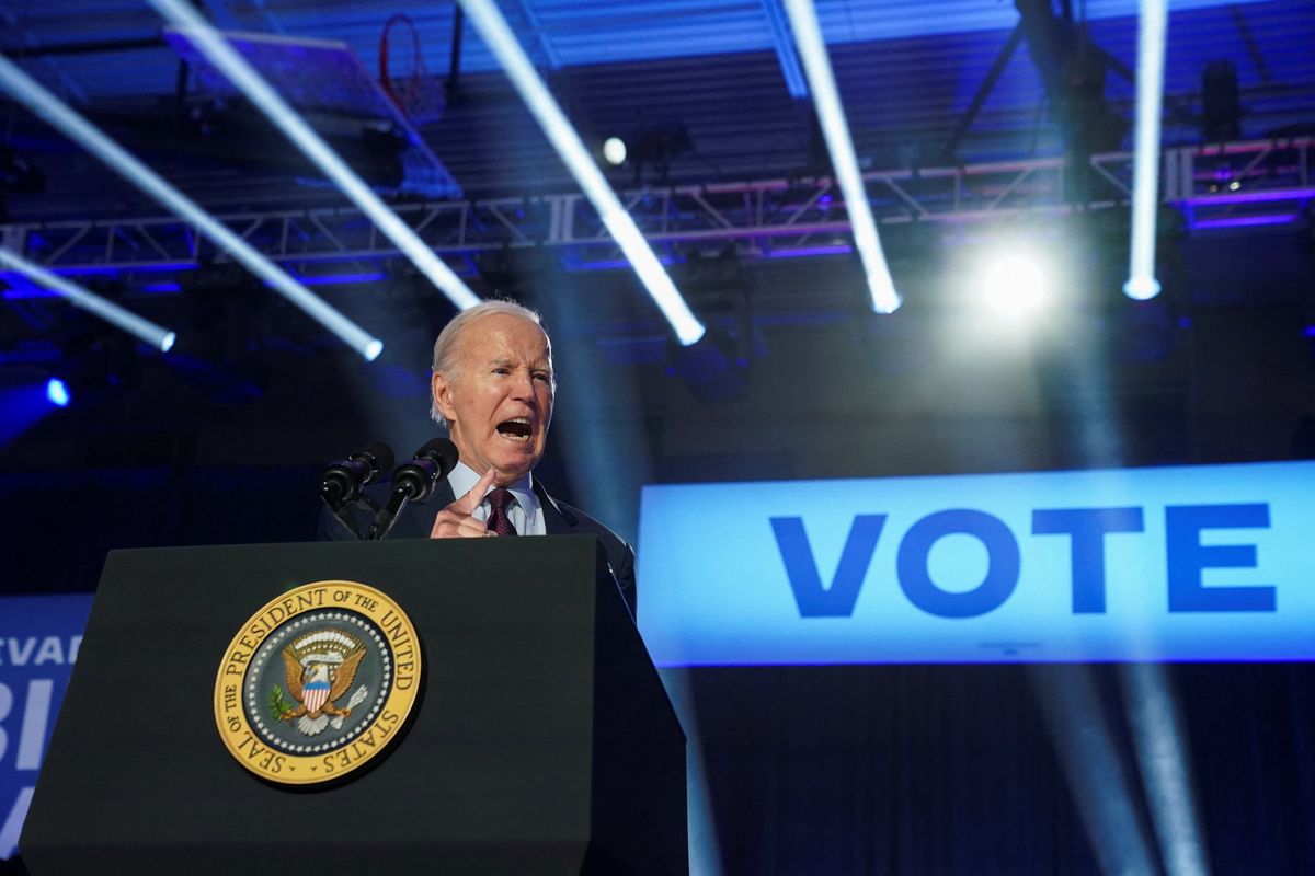 U.S. President Joe Biden holds a campaign rally ahead of the state's Democratic presidential primary, in Las Vegas, Nevada, U.S. February 4, 2024. 
