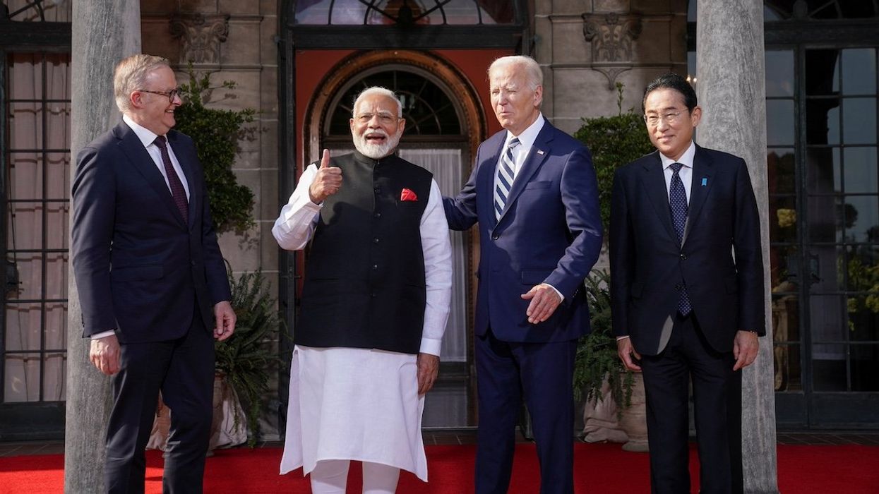 U.S. President Joe Biden, Japan's Prime Minister Fumio Kishida, Australia's Prime Minister Anthony Albanese and India's Prime Minister Narendra Modi take part in a Quad leaders summit family photo in Claymont, Delaware, U.S., September 21, 2024.