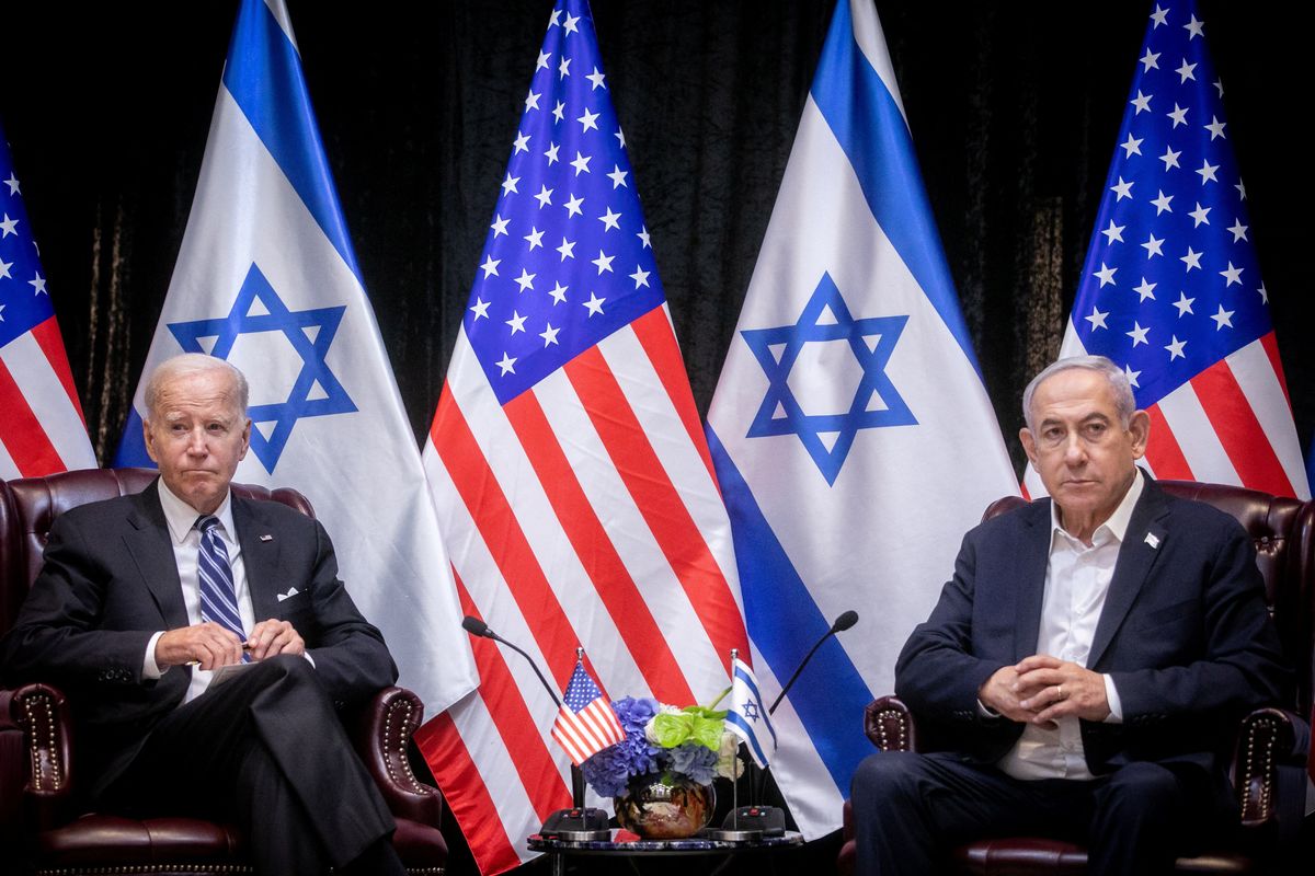 U.S. President Joe Biden, left, pauses during a meeting with Israeli Prime Minister Benjamin Netanyahu.