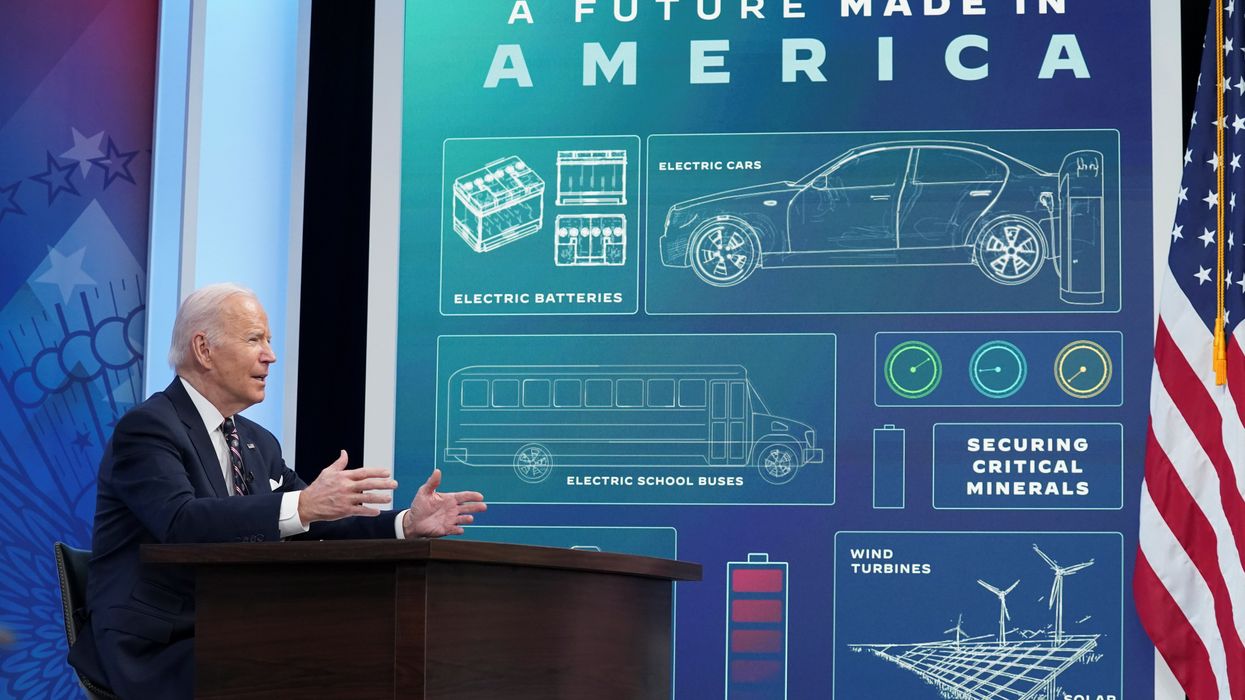 U.S. President Joe Biden speaks during a virtual roundtable on securing critical minerals at the White House in Washington, U.S., February 22, 2022.