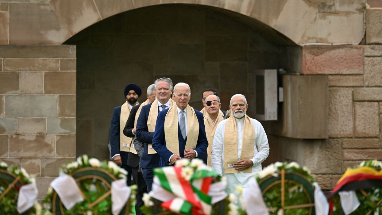 U.S. President Joe Biden visits Raj Ghat memorial with Prime Minister of India Narendra Modi and other G20 leaders.