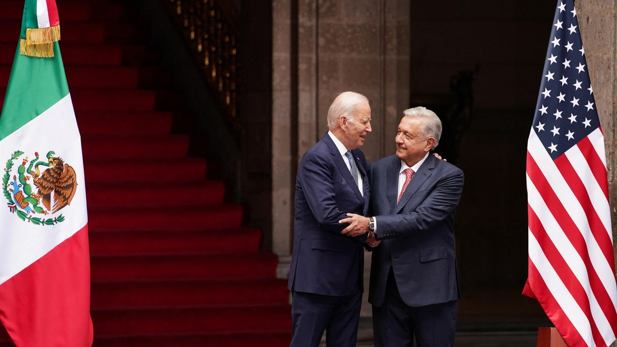 U.S. President Joe Biden with Mexican President Andres Manuel Lopez Obrador in Mexico City.