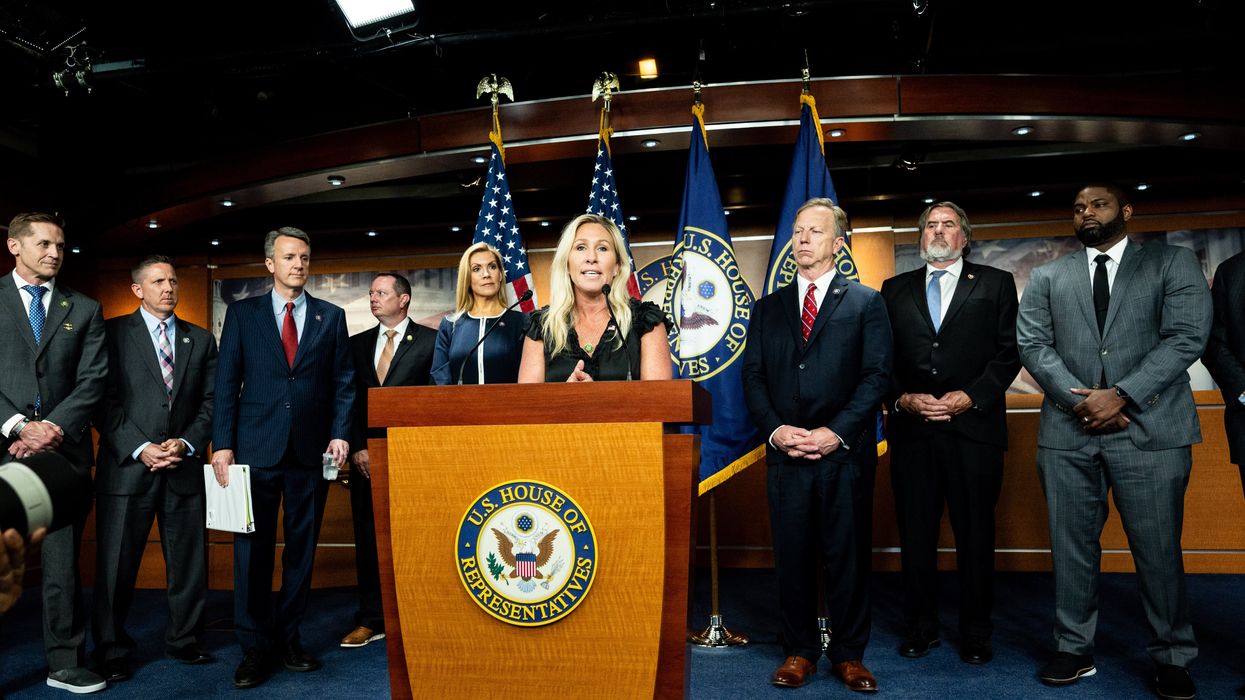 U.S. Representative Marjorie Taylor Greene (R-GA) speaking at a press conference