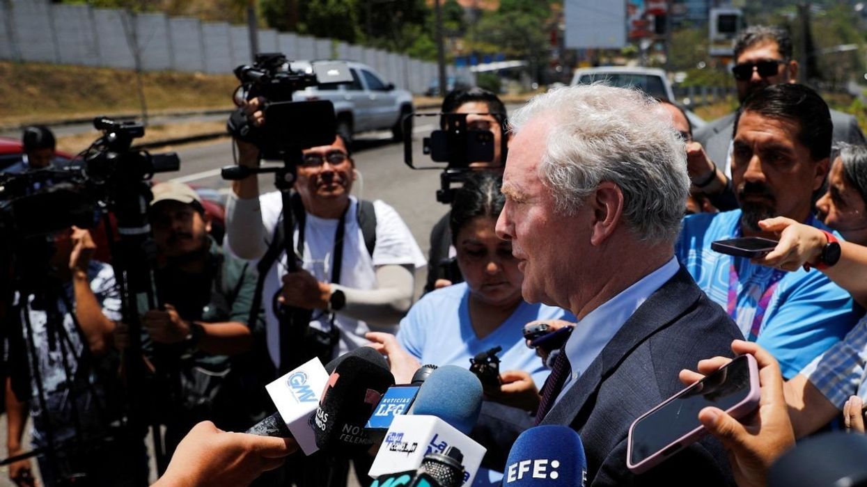 U.S. Senator Chris Van Hollen (D-MD) speaks to the media in San Salvador, El Salvador, on April 16, 2025.