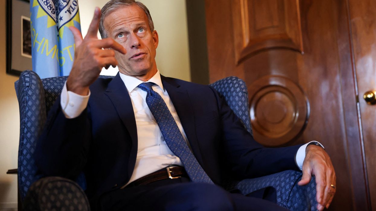 U.S. Senator John Thune (R-SD) speaks during an interview with Reuters in his office at the U.S. Capitol in Washington, U.S., September 13, 2023.