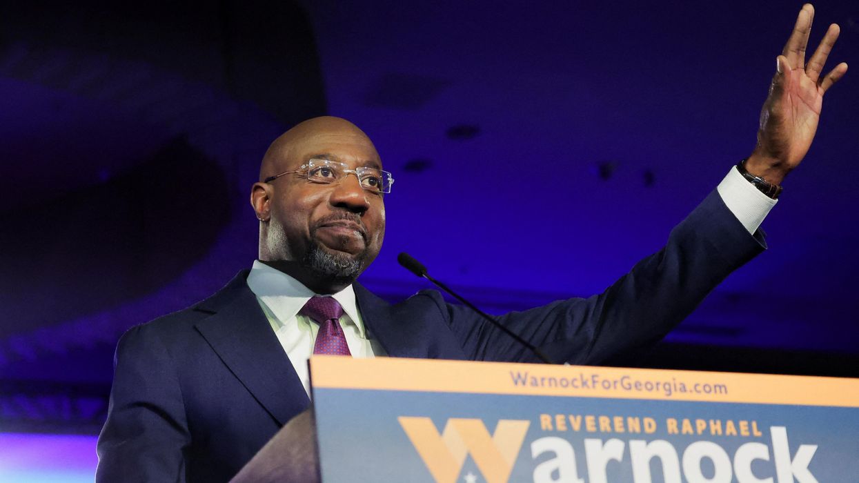 U.S. Senator Raphael Warnock (D-GA) speaks during an election night party