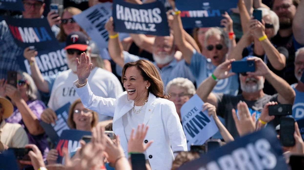 U.S. Vice President and Democratic presidential candidate Kamala Harris waves to the crowd during a campaign event in Eau Claire, Wisconsin, U.S., August 7, 2024.