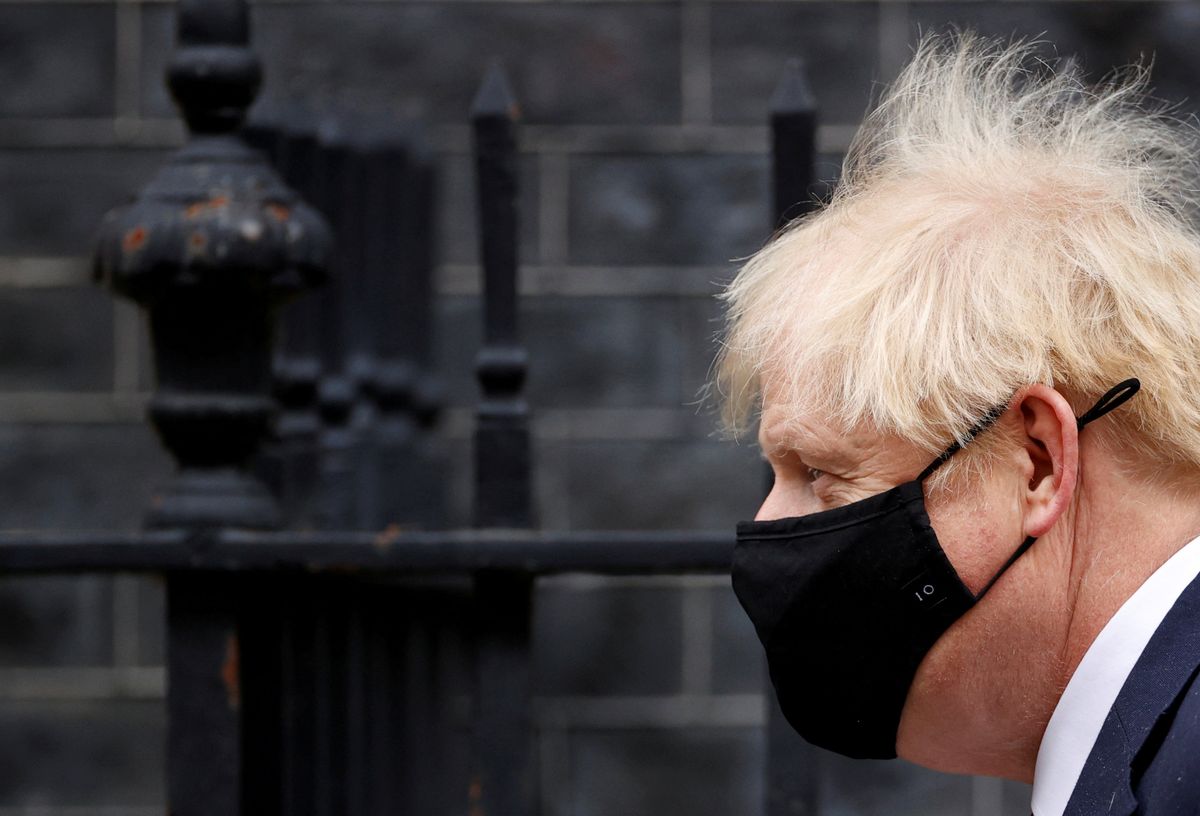 UK Prime Minister Boris Johnson wearing a mask