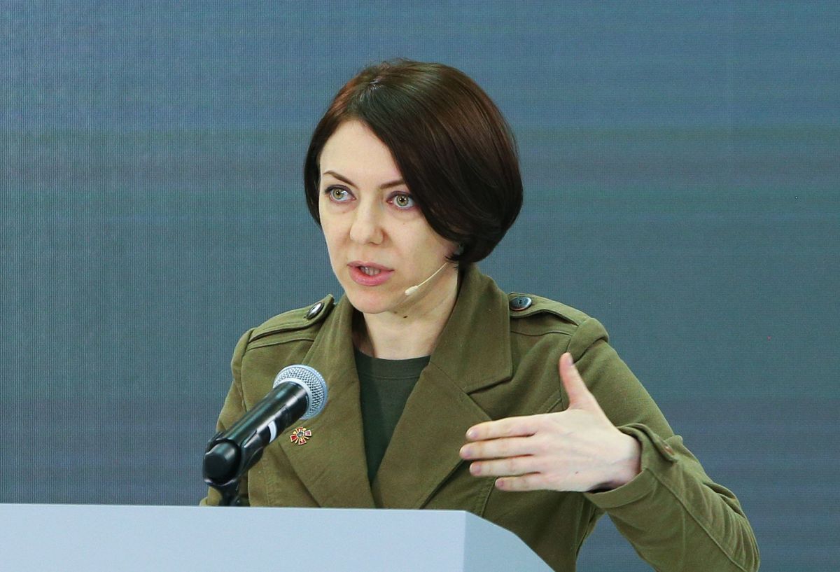 Ukraine's Deputy of Defence Minister Hanna Maliar addresses during a media briefing of the Security and Defense Forces of Ukraine in Kyiv, Ukraine on 13 April 2023, amid Russian invasion of Ukraine. 
