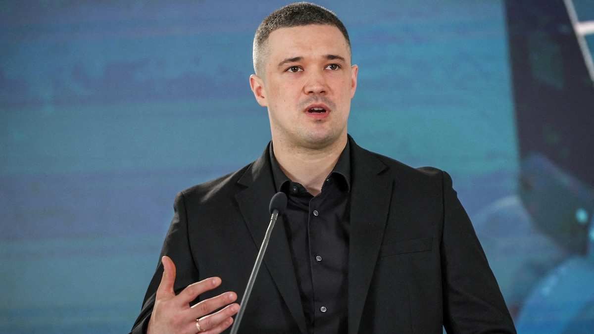 Ukraine's Minister of Defence Mykhailo Fedorov speaks at a joint press conference with his Swedish counterpart Pal Jonson (not pictured), amid Russia's attack on Ukraine, in Kyiv, Ukraine.