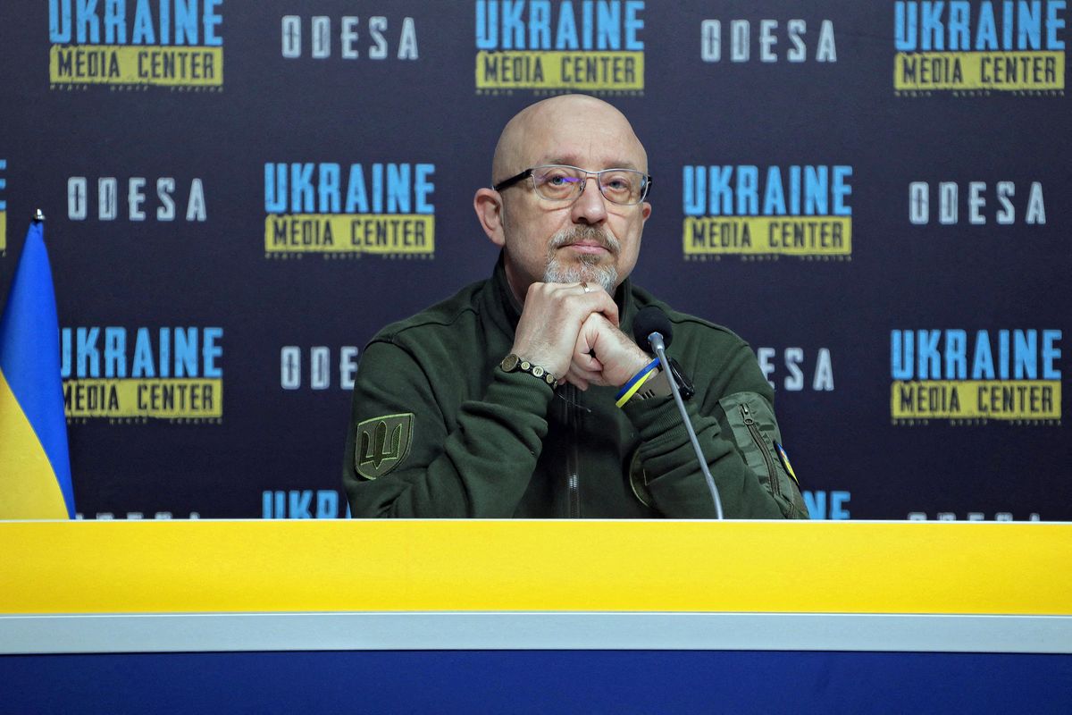 Ukraine's outgoing Minister of Defence of Ukraine Oleksii Reznikov at a briefing earlier this year.  