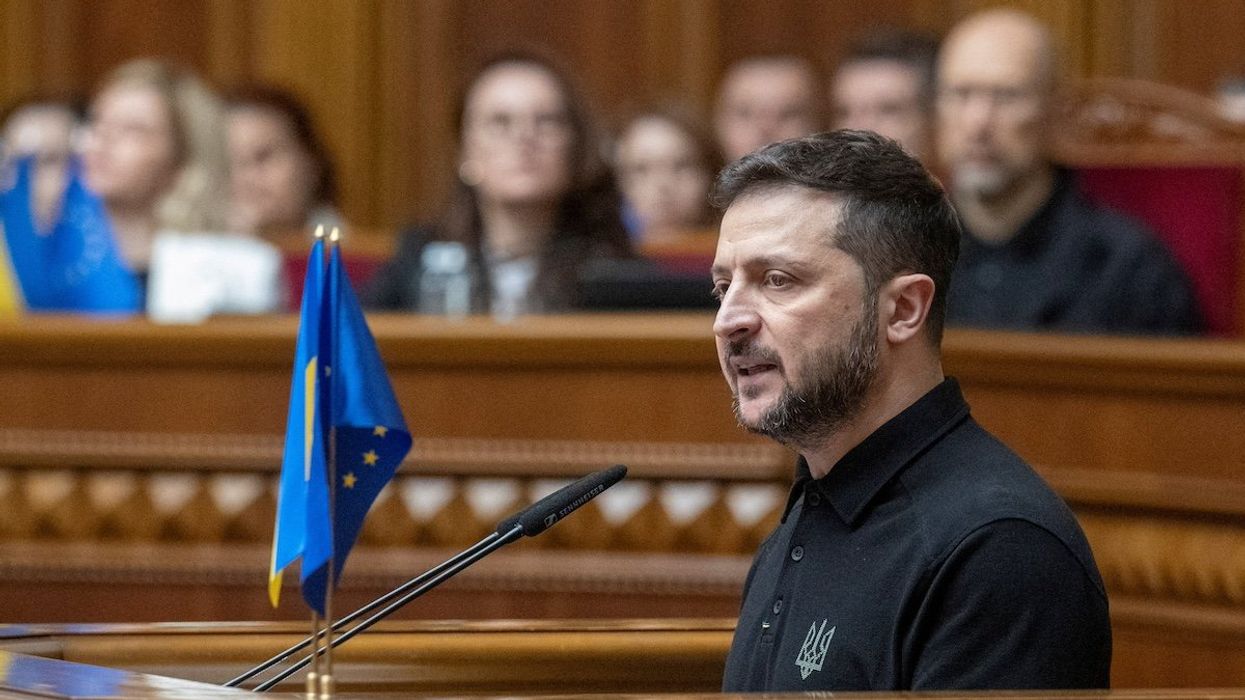 Ukraine's President Volodymyr Zelenskiy addresses lawmakers as he presents the so-called 'Victory Plan' during a parliament session, amid Russia's attack on Ukraine, in Kyiv, Ukraine October 16, 2024.