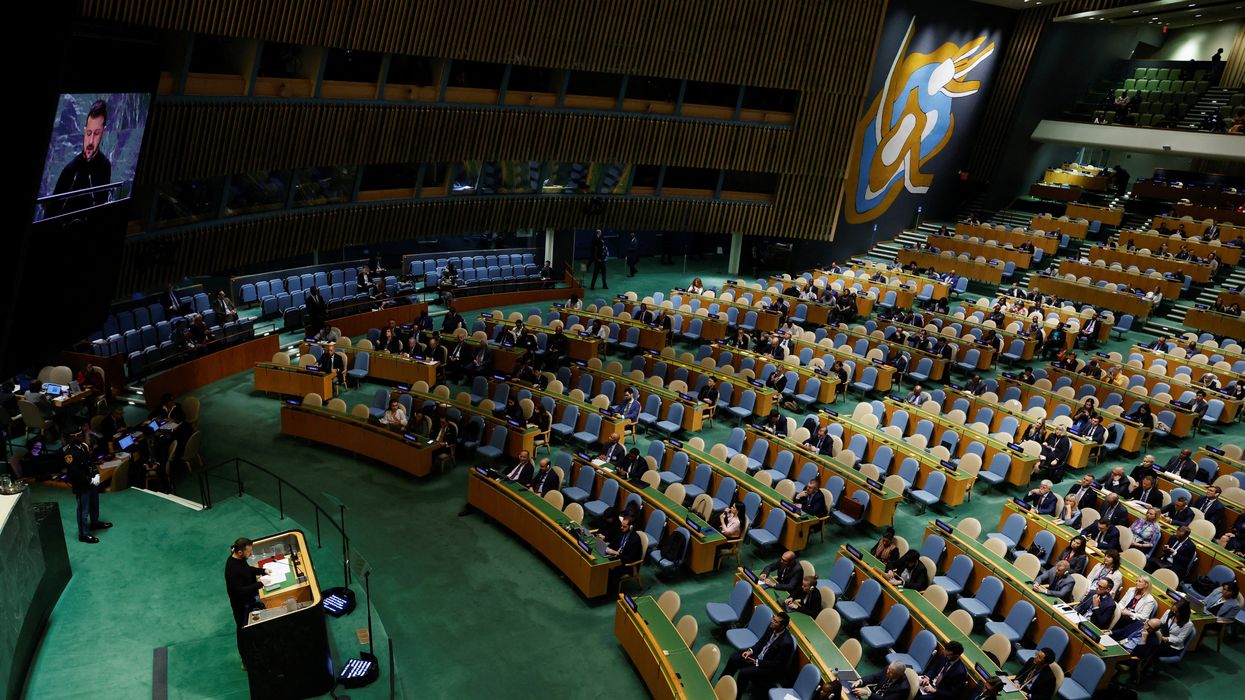 Ukraine's President Volodymyr Zelenskiy addresses the 79th United Nations General Assembly at U.N. headquarters in New York, U.S., September 25, 2024.
