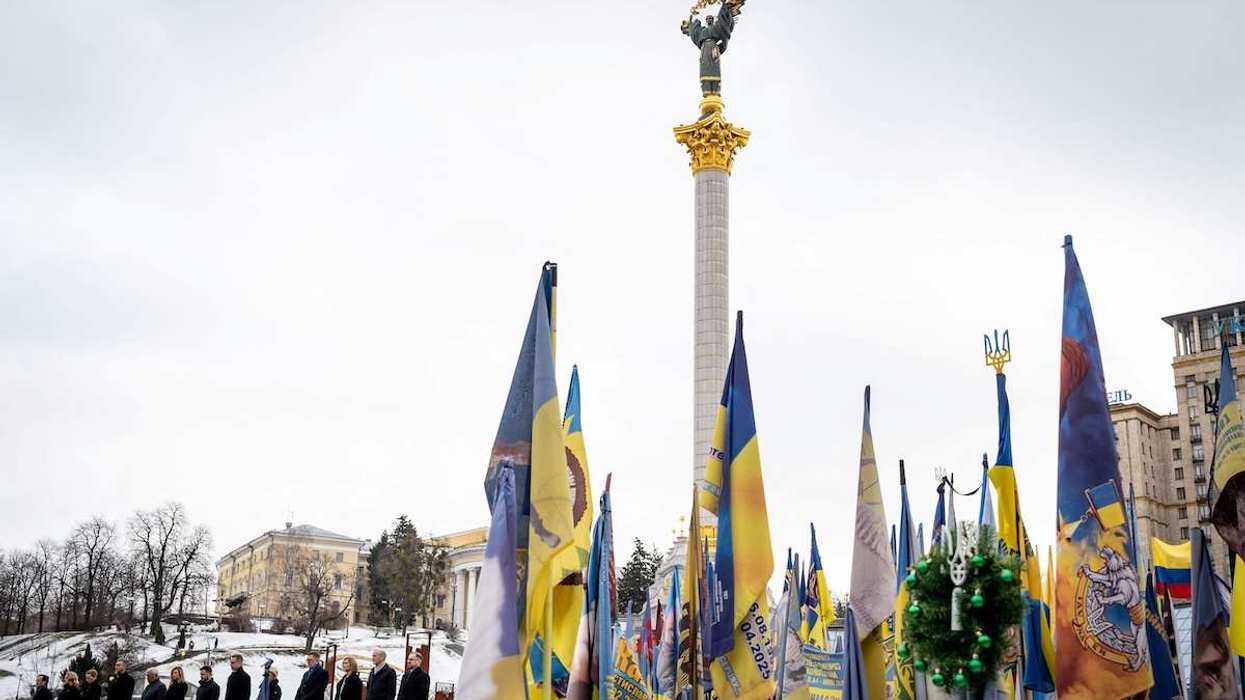 Ukraine's President Volodymyr Zelenskiy, Finland's President Alexander Stubb, Estonia’s Prime Minister, President of the European Commission Ursula von der Leyen and other European leaders visit memorial to fallen Ukrainian defenders at the Independent Square on the fourth anniversary of Russia's full-scale invasion, in Kyiv, Ukraine February 24, 2026.